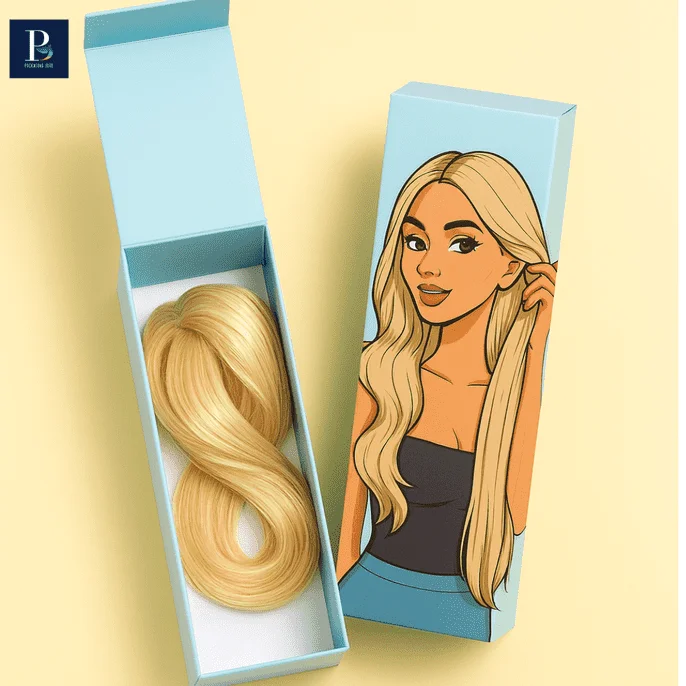 Custom printed hair extensions packaging with brand logo
