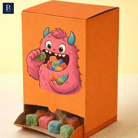 CBD gummies packaging with custom graphics and labelings