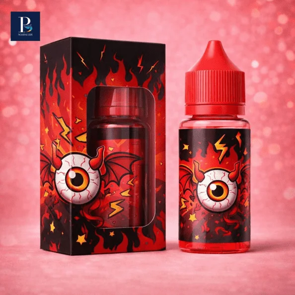 E-liquid packaging with safety labeling for nicotine products