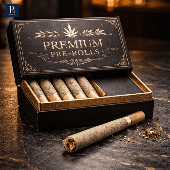 Custom printed pre-roll packaging boxes with branding options.